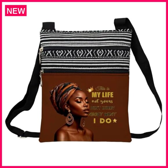 Small Crossbody Bag with Adjustable Strap, Zipper Pockets, Ethnic Pattern - Picture 2 of 8